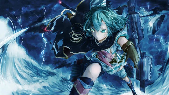 Kiso from Kantai Collection in a stormy sea
