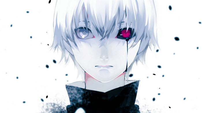 anime, heterochromia, Tokyo Ghoul, crying, Kaneki Ken, simple background, white hair, anime boys
