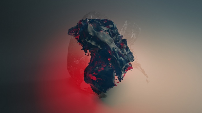 Abstract dark liquid splash with red light