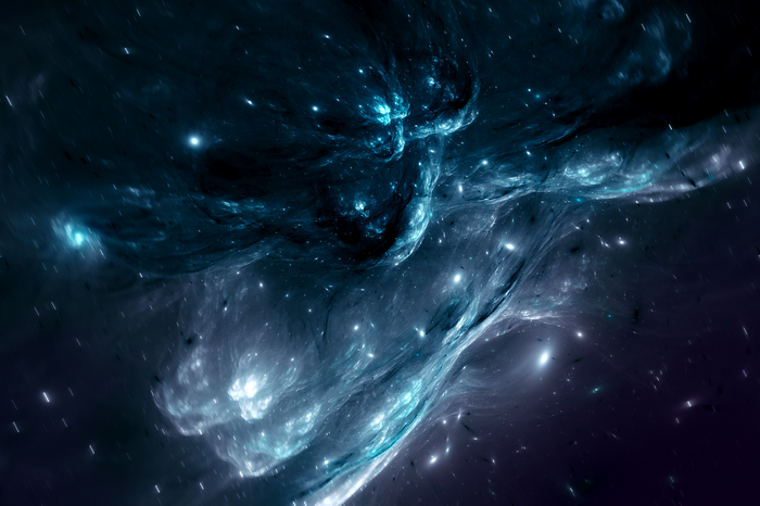 Blue ice nebula with stars in space