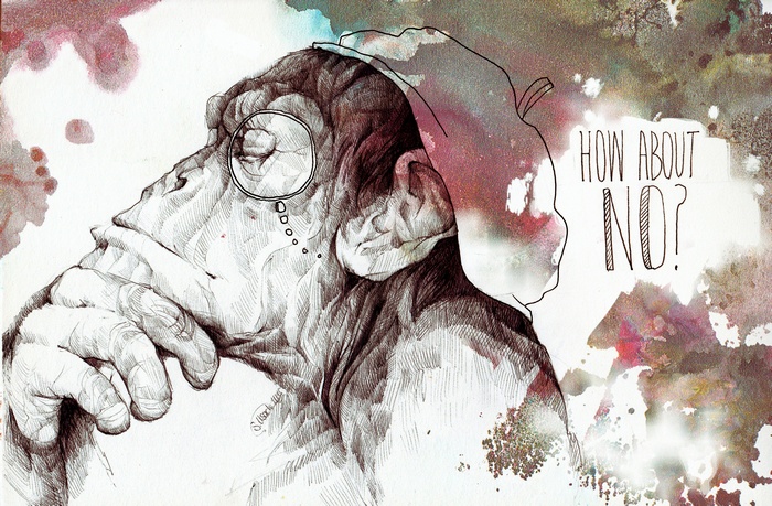 Monkey wearing a monocle with text 'How About No?'