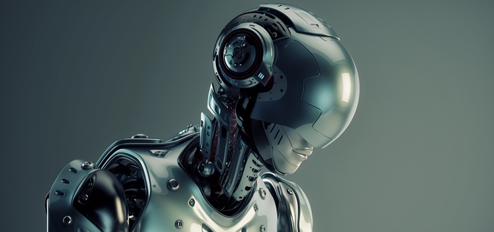 Artwork of a futuristic robot with a metallic body