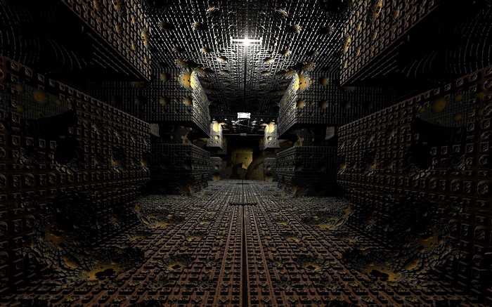 Dark fractal corridor with glowing lights