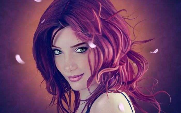 Susan Coffey with flowing pink hair