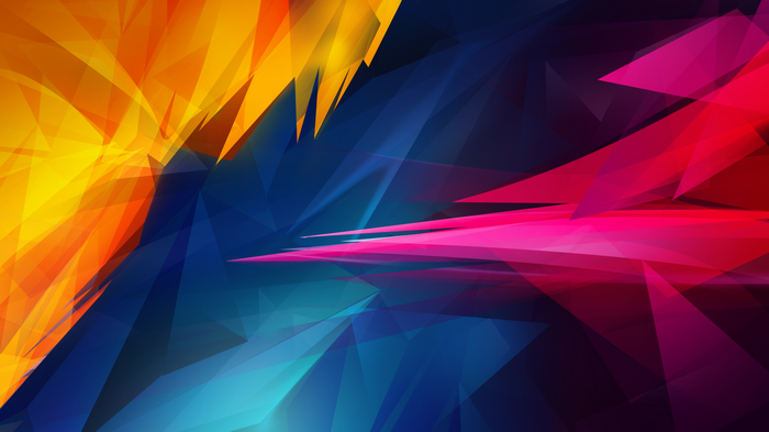 Abstract geometric shapes in yellow, blue, and pink