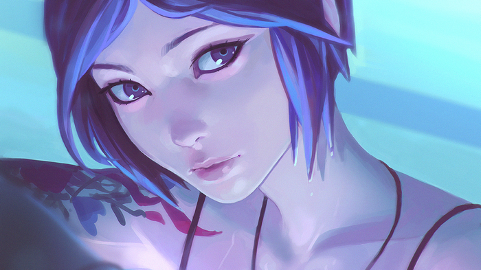Chloe Price with blue hair and tattoos