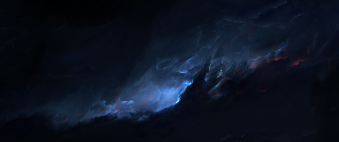 Blue and red nebula in deep space
