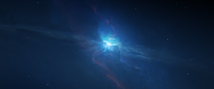 Blue nebula in deep space with stars
