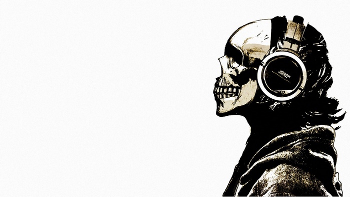 music, headphones, skull, skeleton