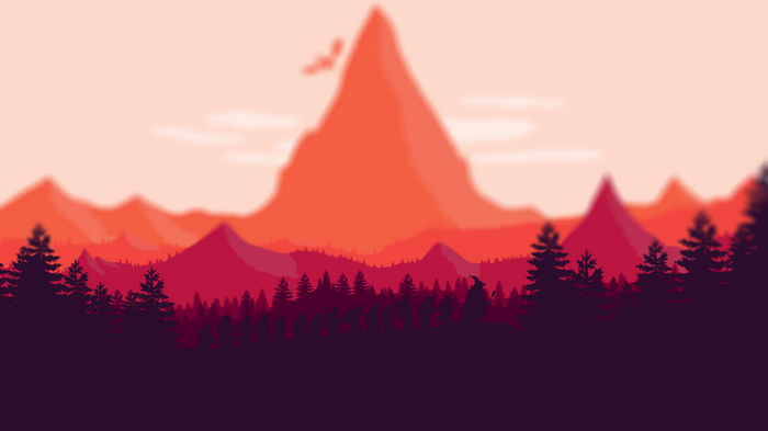 The Hobbit Fellowship walking through a forest with mountains