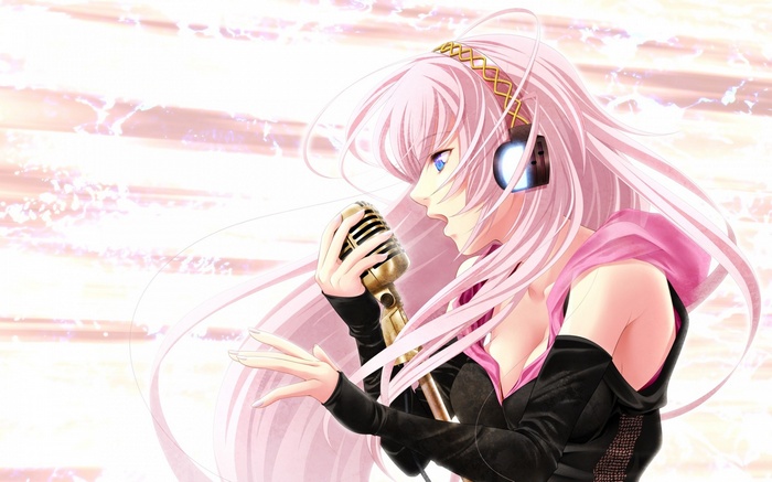 Megurine Luka Singing into a Microphone