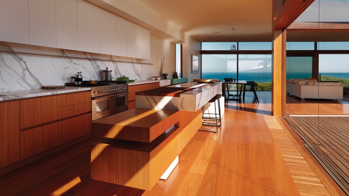 Modern kitchen with ocean view
