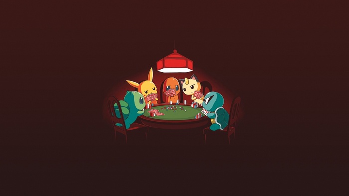 Pokemon playing poker around a table