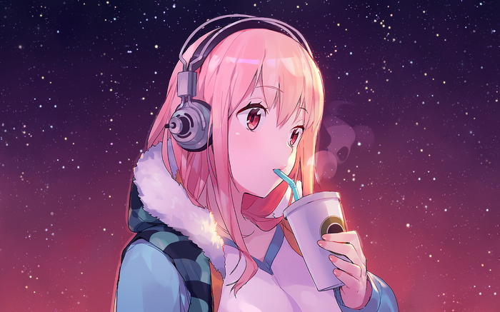 headphones, anime girls, Super Sonico, anime