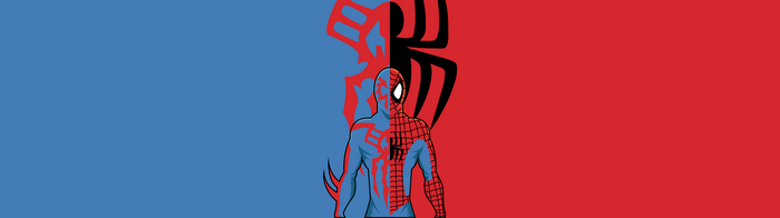 Spider-Man split design with blue and red backgrounds