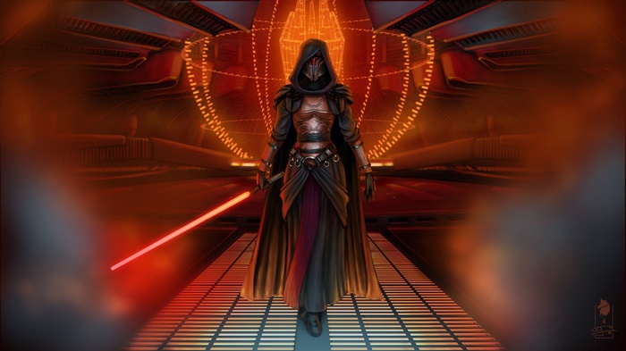 Female Revan with Red Lightsaber in Star Wars Setting