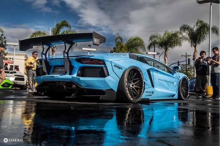 Blue Lamborghini Aventador with LB Performance body kit
