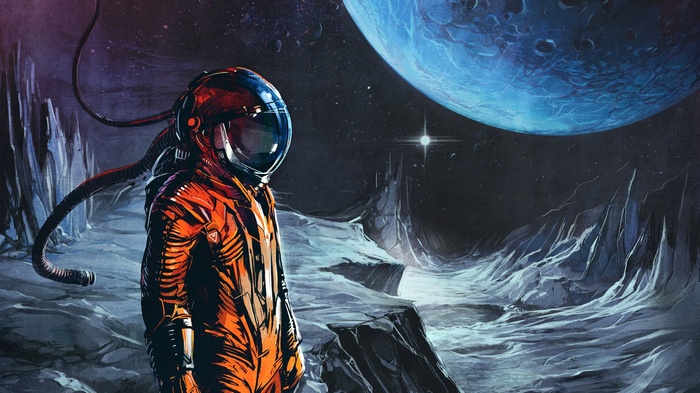 digital art, album covers, astronaut, planet, fantasy art, spacesuit, helmet, universe, Klayton, space, science fiction, cover art, space art, stars, space suit, artwork
