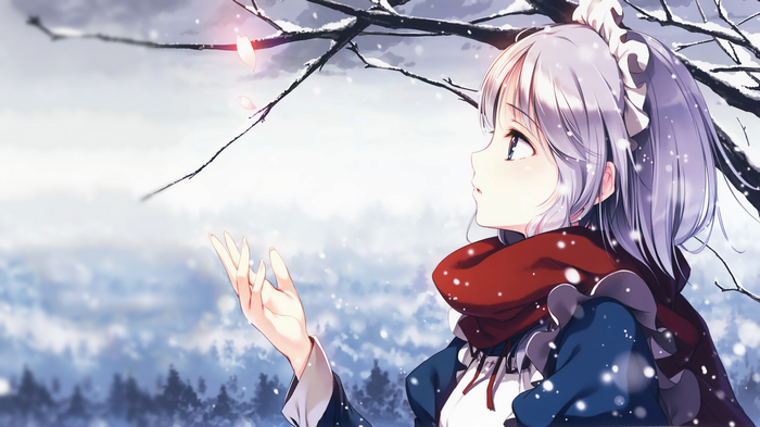 Izayoi Sakuya in a snowy winter scene