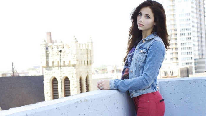 Jeans Jacket Women Emily Rudd Denim Looking At Viewer Long Hair