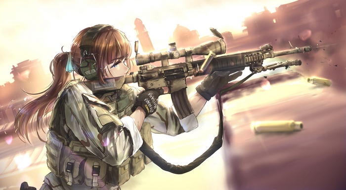Anime girl with sniper rifle firing