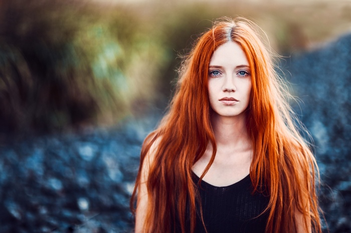 Redhead woman with long flowing hair