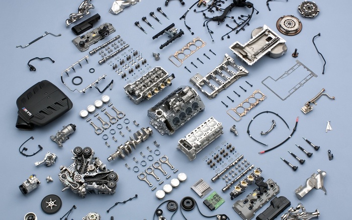 BMW V8 Engine Parts Laid Out