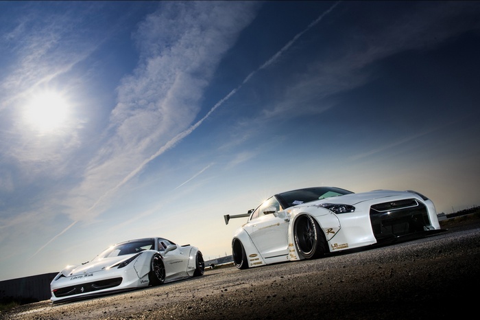 Ferrari 458 Italia and Nissan GTR by LB Performance