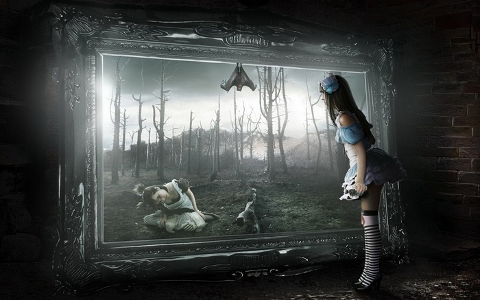 Alice in Wonderland in a dark forest