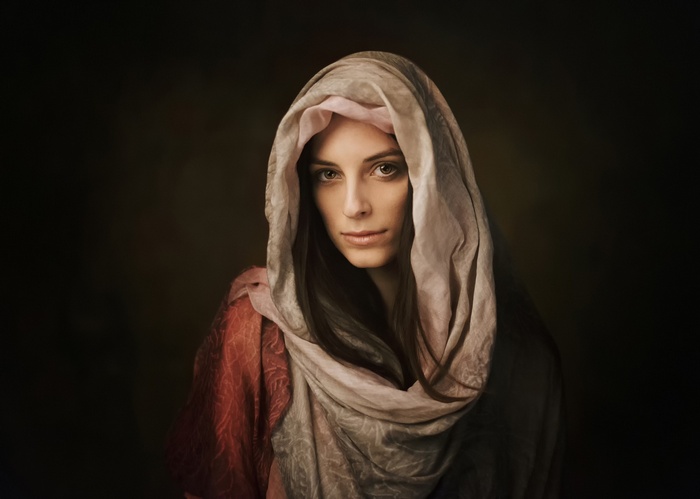 Portrait of a woman wearing a headscarf