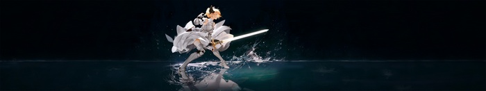 Saber Lily with a glowing sword on water