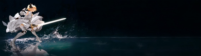 Saber Lily with a glowing sword in water