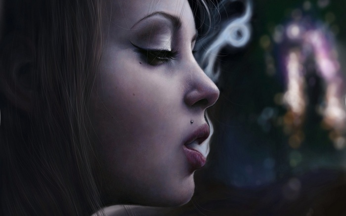 Woman with closed eyes smoking