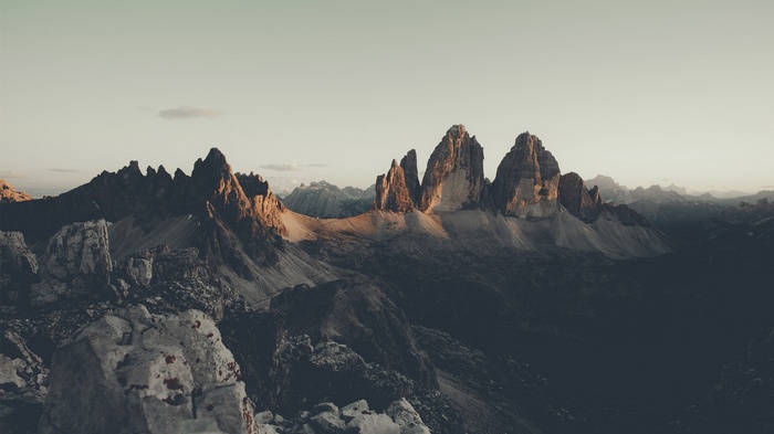 Tre Cime di Lavaredo mountains at sunset
