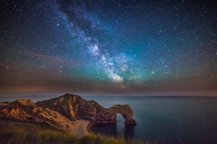 Milky Way over Durdle Door at night