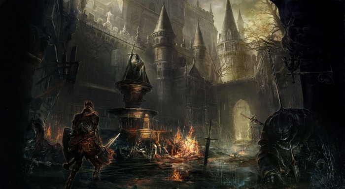 Dark Souls III artwork of a knight in a ruined castle