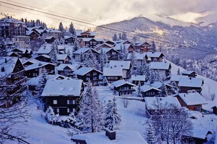 Snow-covered village in the Swiss Alps