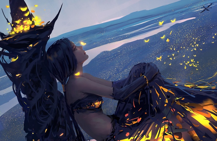 Fantasy art of a woman with butterflies