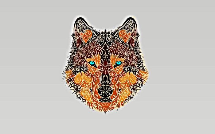 Tribal wolf with turquoise eyes