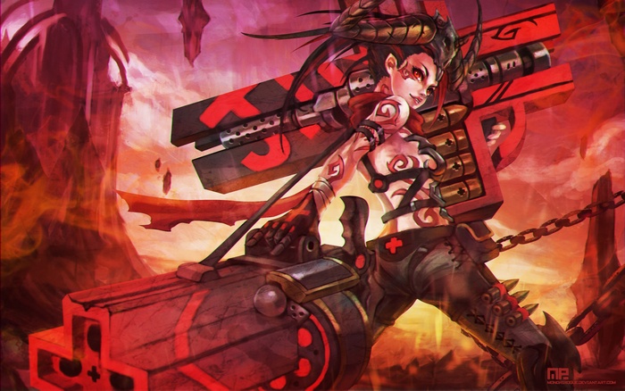 Jinx from League of Legends with a large weapon