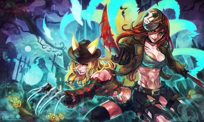 League of Legends Ahri and Katarina Halloween Fan Art