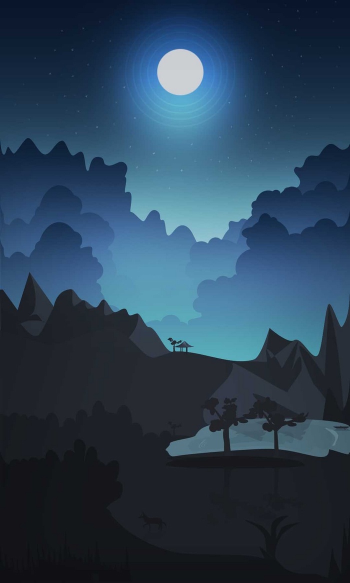 Night landscape with moon and mountains
