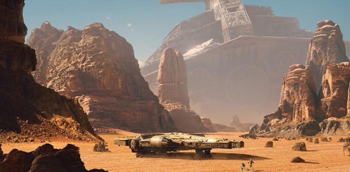 Star Wars: The Force Awakens, Star Destroyer, R2-D2, C-3PO, Millennium Falcon, Star Wars, artwork