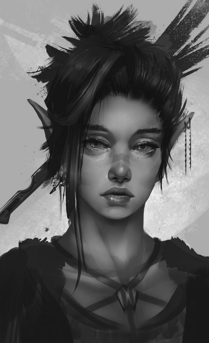 Fantasy art portrait of an elf with a sword