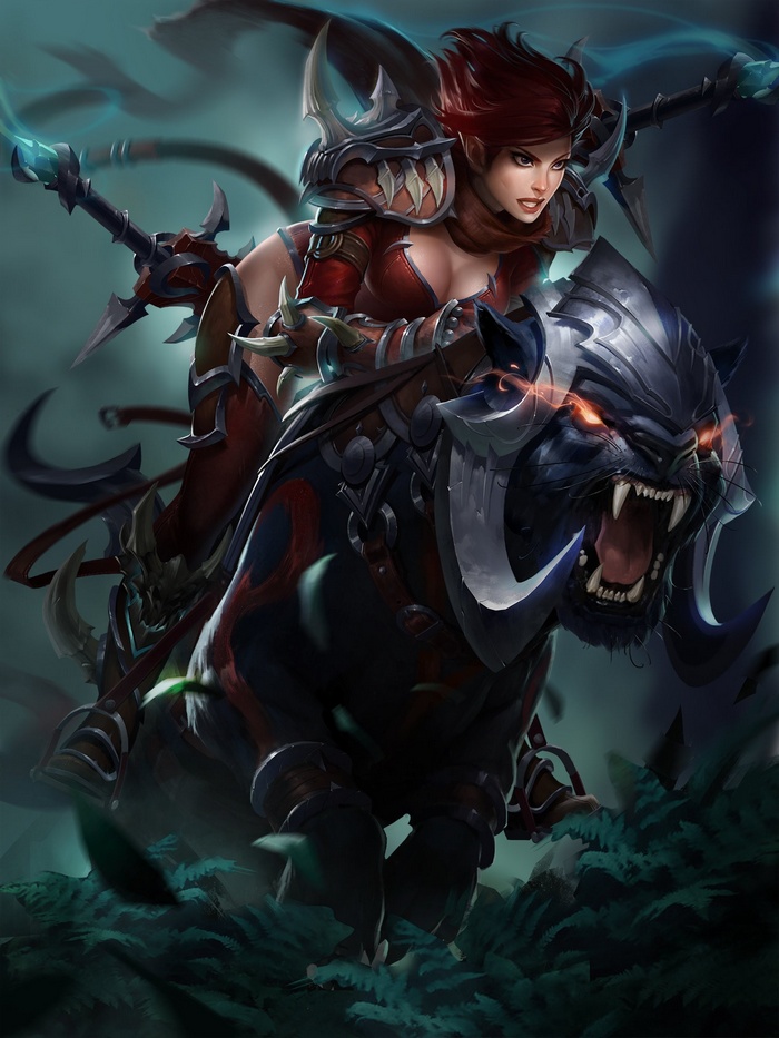Woman riding a fierce panther in fantasy art