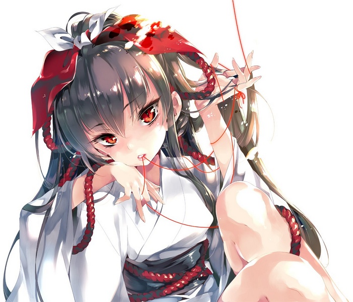 Anime girl with red eyes and kimono