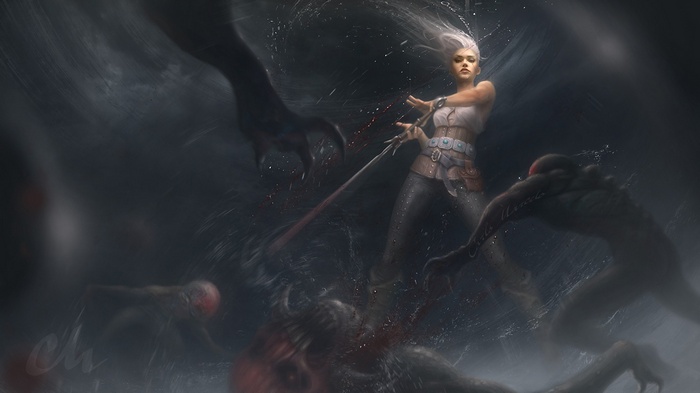 Ciri fighting monsters in The Witcher 3