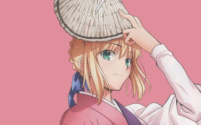 Saber from Fate Series wearing a conical hat