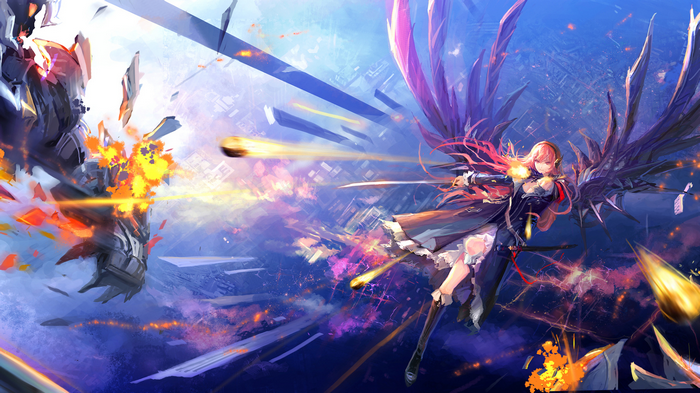 Megurine Luka with wings in a battle