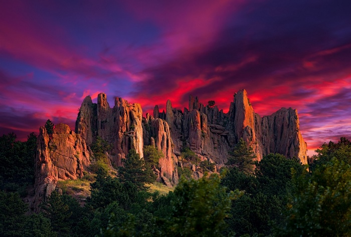 Dramatic Sunset Over Rock Formations in Colorado